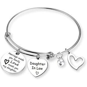 37 Jewelry Daughter In Law Charm Bracelet Silver Finish Expands 2.0"-3.5"